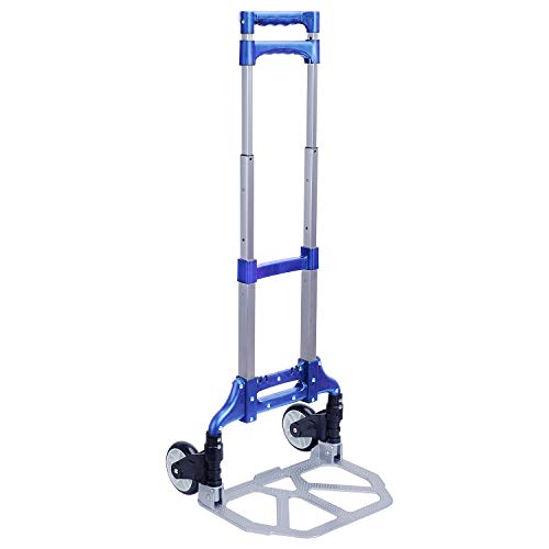 Folding Hand Truck, Portable Aluminum Dolly Luggage Cart 165lbs Capacity with 2 Wheel
