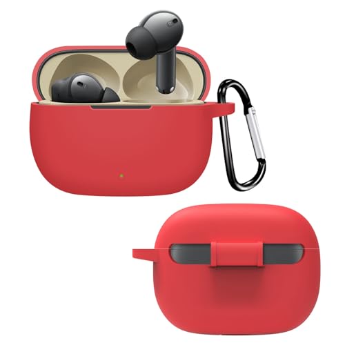 Image of New Silicone Case Compatible with Realme Buds T310 & Realme Buds N1, Soft Silicone 360 Full Protection Dust-Proof Shockproof Case Cover with Hook (Cover Only) (Red)