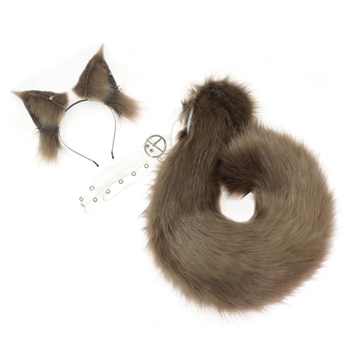 YROHGKPN Conjunto de disfraz de ardilla orejas y cola de animal, juego de disfraz de ardilla, oreja, diadema, colas, Halloween, cosplay, disfraces, accesorios, orejas, diadema con kit de cola