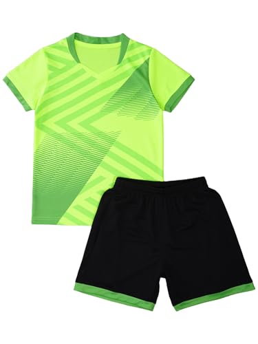 Kids Sport Shorts Sets Boys Football Sports Uniform Soccer Jersey T-shirt With Shorts Set Training Suits Fluorescent Green 3-4 Years3