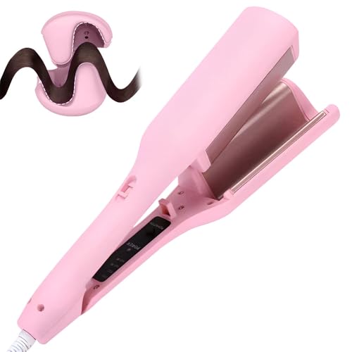 Vmxlso Plancha Ondas Al Agua, 32mm Plancha Ondas Surferas, Ondulador de Pelo con 4 Ajustes de Temperatura, Plancha Pelo Ondas, Rizador Pelo Ondas para Cabello Largo o Cort Rosa