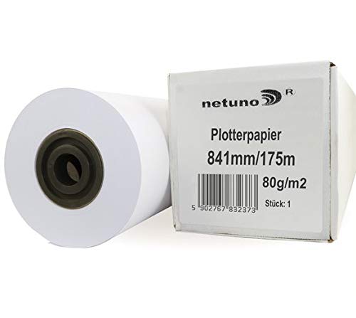 Netuno 1 roleau de papier traceur 841 mm x 175 m mandrin 76 mm (3 pouces) | 80g · papier CAD impressions de plans d'architecture et dessins techniques, papier traceur pour imprimantes grand format