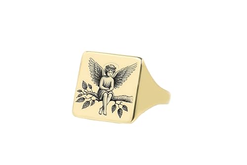 Bague carrée personnalisée avec un ange gardien pour un cadeau inoubliable