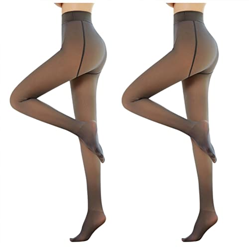 JoCome 2Pcs Femmes Chaud doublé Polaire Collants,Jambes Minceur Parfait Faux Translucide Slim Chaud Toison Collant,Faux Collant Polaire Chaud Translucide Slim Extensible Les Femmes 90G Noir Cover
