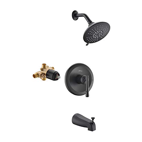 APPASO Shower Faucet and Tub Spout Matte Black (Valve Included), Shower system with 5-Function Spray Head, Single Handle Bathroom Shower Trim Kit Wall Mount, APT125MB