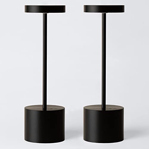 Sikevht 2 Pack Cordless Table Lamp,Rechargeable LED Cordless Desk Lamp,5000mAh Battery Operated Portable Table Light, 3 Color Stepless Dimming，for Restaurant/Indoor/Outdoor (Black)