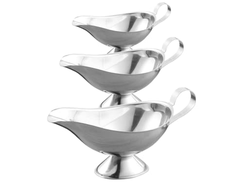 Kellegour Saucière en Acier Inoxydable,3 pcs Petit Récipient Bol Pot à Sauce,Saucière avec Bec Verseur,Bols à Sauciène acier inoxydable,pour jus de Fruits,Sauce,Rôtir,Repas de Noël,Argent,3 Tailles