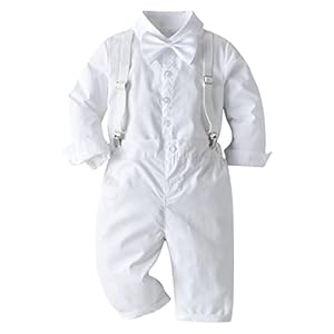 Toddler Kids Baby Boys 1st Christmas Outift Gentleman Striped Shirt with Bowtie + Long Suspender Pants Overalls Clothes