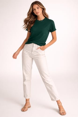 Image of Womens T Shirt Short Sleeve Crew Neck Casual Basic Shirt Soft Cotton Tee Relaxed Fit Lightweight Everyday Women Top Minimalist Style