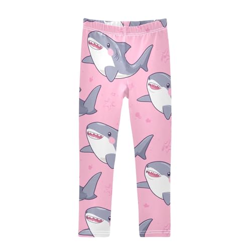 Shark on Pink Girls Leggings,Workout Leggings for Girls Toddler Athletic Legging Size for 3-10T