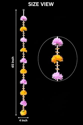 Image of Rajasthan Kraft Pack of 2, Artificial Multicolor Flower Wall Hanging for Home Decoration | 45 x 4 Inch Floral Hanging with Beads | Decorative Wall Hanging for Diwali, Wedding, Mandir & Festive Decor