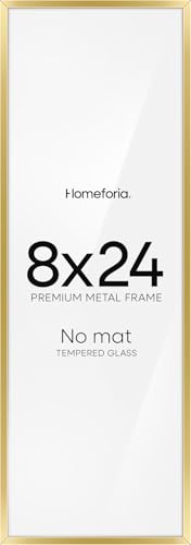 Image of Homeforia 8x24 Gold Panoramic Picture Frame, High-End Metal, Glass | High End Aluminum, Tempered Glass, 8x24 in Edge-to-Edge Display 24x8, Wall Kit, Set Of 2