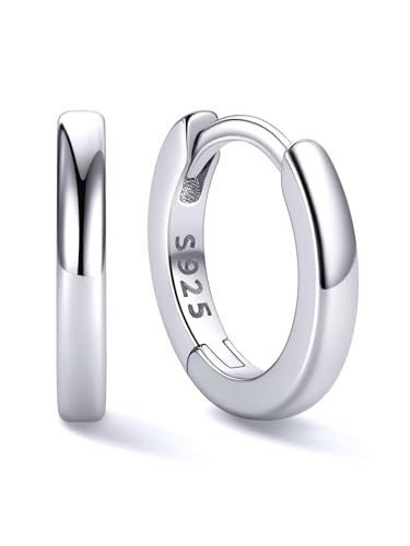 ChicSilver Hypoallergenic Small Huggie Hoop Earrings 8 MM 925 Sterling Silver Hoop Earrings for Women White Gold Plated Silver Tiny Cartilage Earring