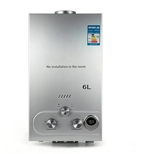 Calentador de Agua de Gas 6L,Calentador de Agua Butano, 6 L/min Pantalla LED Compatible con Butano y Propano, Calentador de Agua Instantaneo para Uso Doméstico y Camping. (Gris 6L)