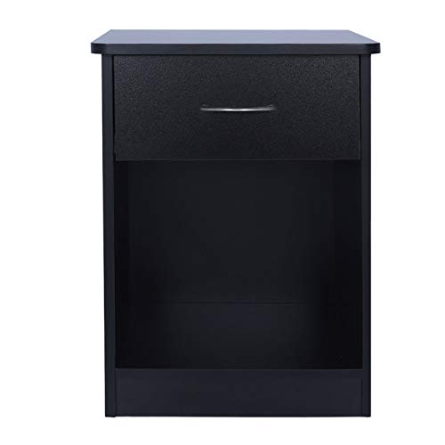 Tinsawood 1-Drawer Nightstand, End Table With Drawer And Open Storage Shelf, Nightstand Chest For Bedroom And Dorm Bedside, Black #TOP5