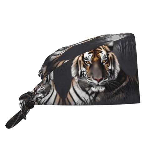 YYHHAOFA Breathable Work Hat Tiger at Rest Printed for Chef, Nursing, Spa, Facial Care, Fitness Black