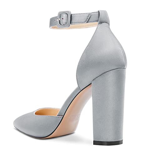 HEUIVZAR Women Pumps Pointed Toe Block Chunky High Heel Ankle Strap Two-Piece Dress Shoes Classic Wedding Satin 4 Inch3