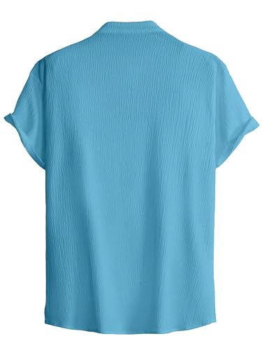 Image of Men Shirt | Black Solid Textured Casual | Regular Fit | Short Sleeve | Mandarin /Chinese Collar | Cotton Fabric | Stylish Office Summer Wear Shirt for Men
