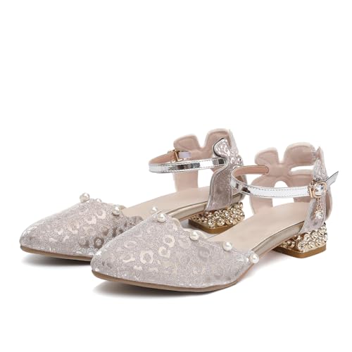 SWDZM Girls Dress Shoes Low Heel with Corals Glitter Princess Wedding Party Sandals for Little Big Kids2