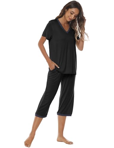 MoFiz-Ensemble-de-Pyjama-Femme-Bambou-Manche-Courte-Vetements-de-Nuit-Ete-Sleepwear-Doux