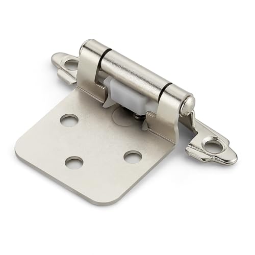 Home Expert 4 Pack (2 Pairs) Brushed Nickel Cabinet Hinges for Kitchen Doors Self-Closing 1/2 Inch Overlay (Variable) Semi-Concealed Face Frame Surface Mount Cabinet Hardware Silver