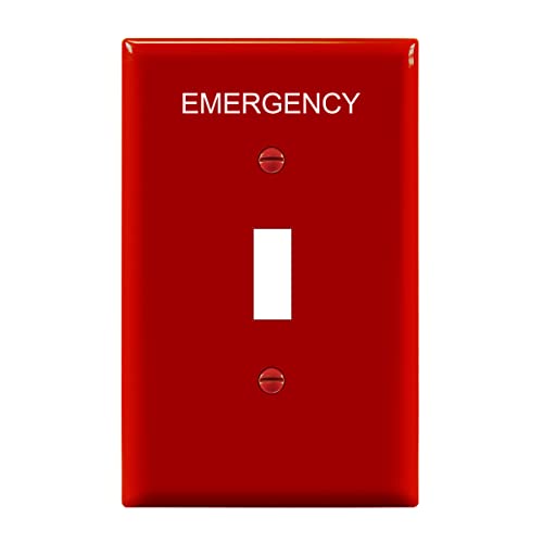 ENERLITES Mid-Size Toggle Light Switch Wall Plate with Emergency Lable, Red