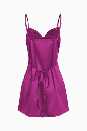Image of ZAFUL Women's Satin Sleeveless Spaghetti Strap Mini Dress Sexy Slip Cowl Neck Silky Cocktail Party Dresses