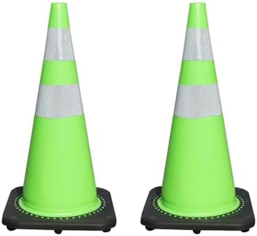 28" Blue Traffic Cones - 2 Pack Safety Cones with Reflective Strips, Durable Rubber Base, Ideal for Parking Lots & Temporary Barricades, Enhance Visibility & Safety