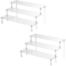 Hoewina 2PCS Acrylic Risers Display Stands, 3 Tier Perfume Organizer Display Shelf & Versatile Cupcake Stand Holder, Display Risers for Figures, Dessert Shelves for Party for Decoration and Organizer