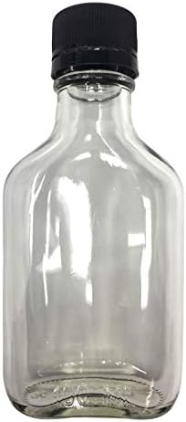100 ml (3.3 oz) Glass Flask Liquor Bottle with Black Caps (12 Pack)