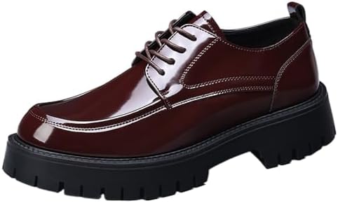 Mens Breathable Patent Leather Shoes Thick Sole Round Toe Business Casual Fashion Sneakers Spring Summer Wide Toe Footwear