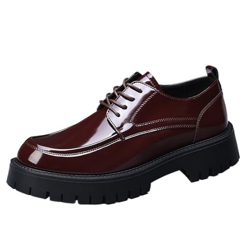 Men's Glossy Leather Oxford Shoes Thick Sole Lace Up Dress Shoes Stylish Barber Shoes Fashion Casual Business Shoes