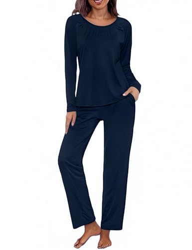Uniexcosm Pyjamas Set for Women Nightwear Ladies Sleepwear Long Sleeve PJ Set Loungewear S-3XL Navy Blue Uniexcosm Pyjamas Set for Women Nightwear Ladies Sleepwear Long Sleeve PJ Set Loungewear S-3XL Navy Blue