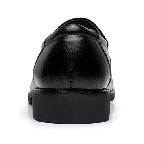 Formal Shoes for Men Slip On Round Apron Toe Cowhide Slip Resistant Rubber Sole Anti-Slip Block Heel Low Top Walking3