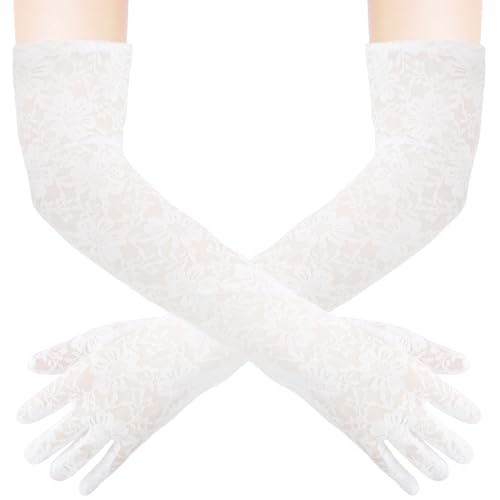 Women Long Lace Gloves Tea Party Elbow-Length Gloves for Wedding, Costume Parties