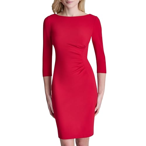 DKNY robe fourreau col bijou manche 3/4 écarlate 12
