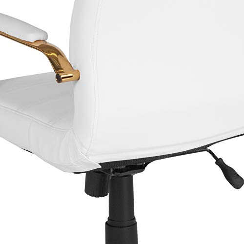Flash Furniture Whitney Mid-Back Desk Chair - White Leathersoft Executive Swivel Office Chair With Gold Frame - Swivel Arm Chair #TOP6