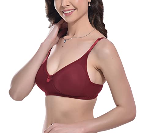 Image of FIMS - Fashion is my style Women Cotton Blend Non-Padded Bra Non-Wired Mould Seamless Cup Solid Bras Cup-B Pack of 1, Multicolor