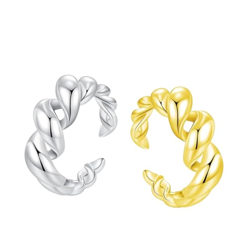 Bague en argent sterling torsadée et lisse pour femme ajustable