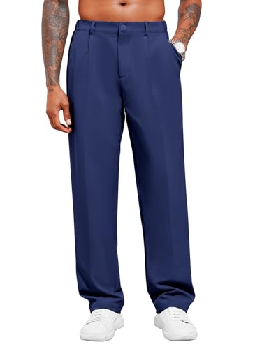 Runcati Pantalon chino décontracté pour homme - Pantalon de costume élégant - Pantalon en tissu élégant pour homme - Pour le travail, bleu foncé, XL