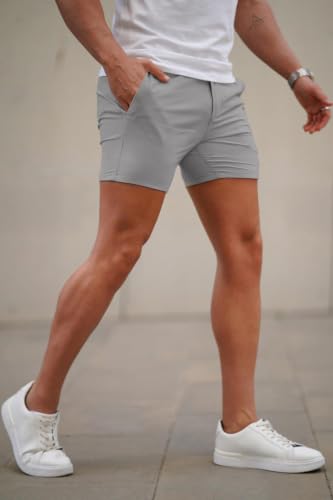 Image of GINGTTO Mens Slim Fit Shorts Plaid Chino Short Tapered Leg Skinny Stretch