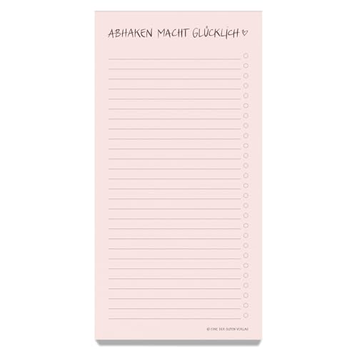 Eine der Guten To-Do Block – Abhaken macht glücklich, nachhaltiger Abreißblock DIN lang mit 50 Blatt Recyclingpapier, rosa Listenblock für Alltag & Beruf