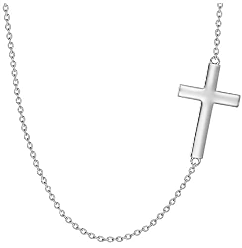 Solid 14K Gold Sideways Cross Necklace for Women, Gold Sideways Cross Choker Necklace Faith Jewelry Mothers Day Gifts for Mom, Available in 16Inch - 18Inch