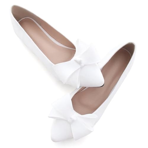 Image of TN TANGNEST Flats Shoes Women Comfort Casual Loafers | Classic Pointed Toe Bowknot Flats Cute Slip On Flats, Wear to Work Travel Walk