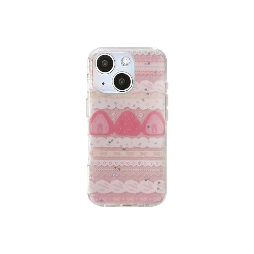 Coque iPhone 15 fraise avec bords ondulés kawaii pour fille