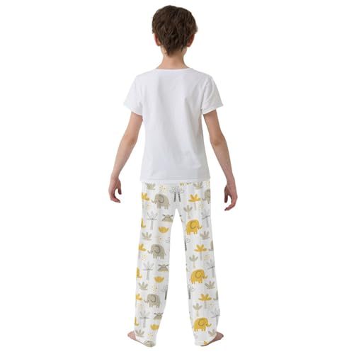ZZXXB Elephant Hippo Palm Tree Boys Long Pants Soft Trousers Elastic Waist Kids Lounge Bottoms with Pockets S-XL3