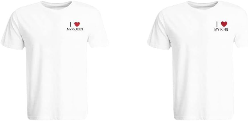BYFTCouple Embroidered Cotton T-shirt (I Love My King & Queen) Personalized Round Neck T-shirt-Set of 2 pcs-190 GSM