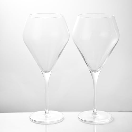 Image of Wine Glasses - Premium Crystal Wine Glass Set of 2 | Capacity - 520 ml | for Red and White Wine | 2-Piece Transparent Estelle Wine Glass Set Ideal for Parties, Weddings, Housewarming & Gifts