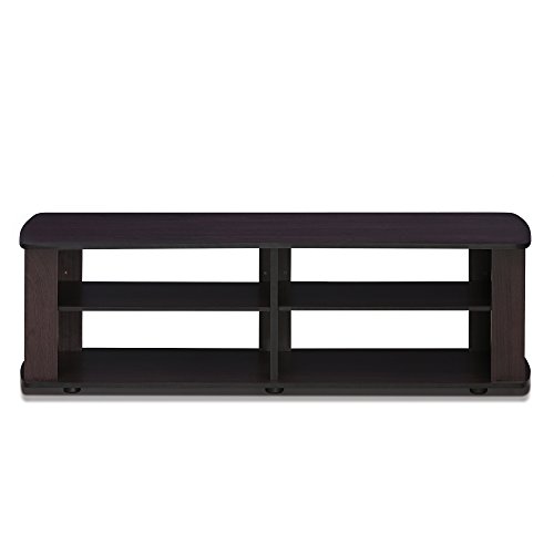 Image of Furinno Nelly TV Stand, 3-Tier Entertainment Center with Open Shelves Storage, TV Console for TV up to 50 Inch, Soft Edges, for Living Room, Bedroom, Dark Walnut