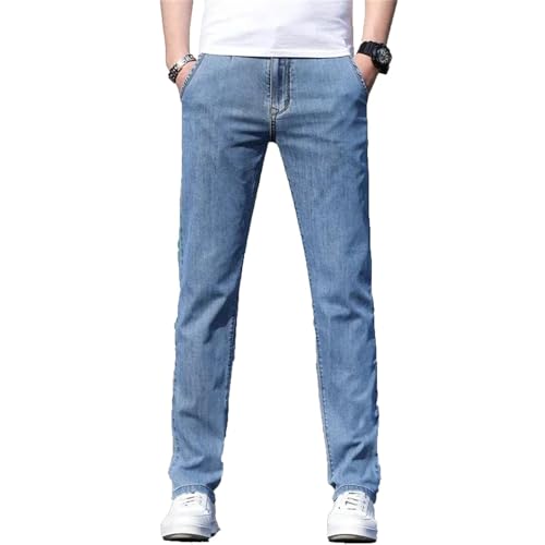 Mens Jeans Summer Loose Gray Casual Stretch Straight-Leg Denim Pants Lightweight Trousers Fashion
